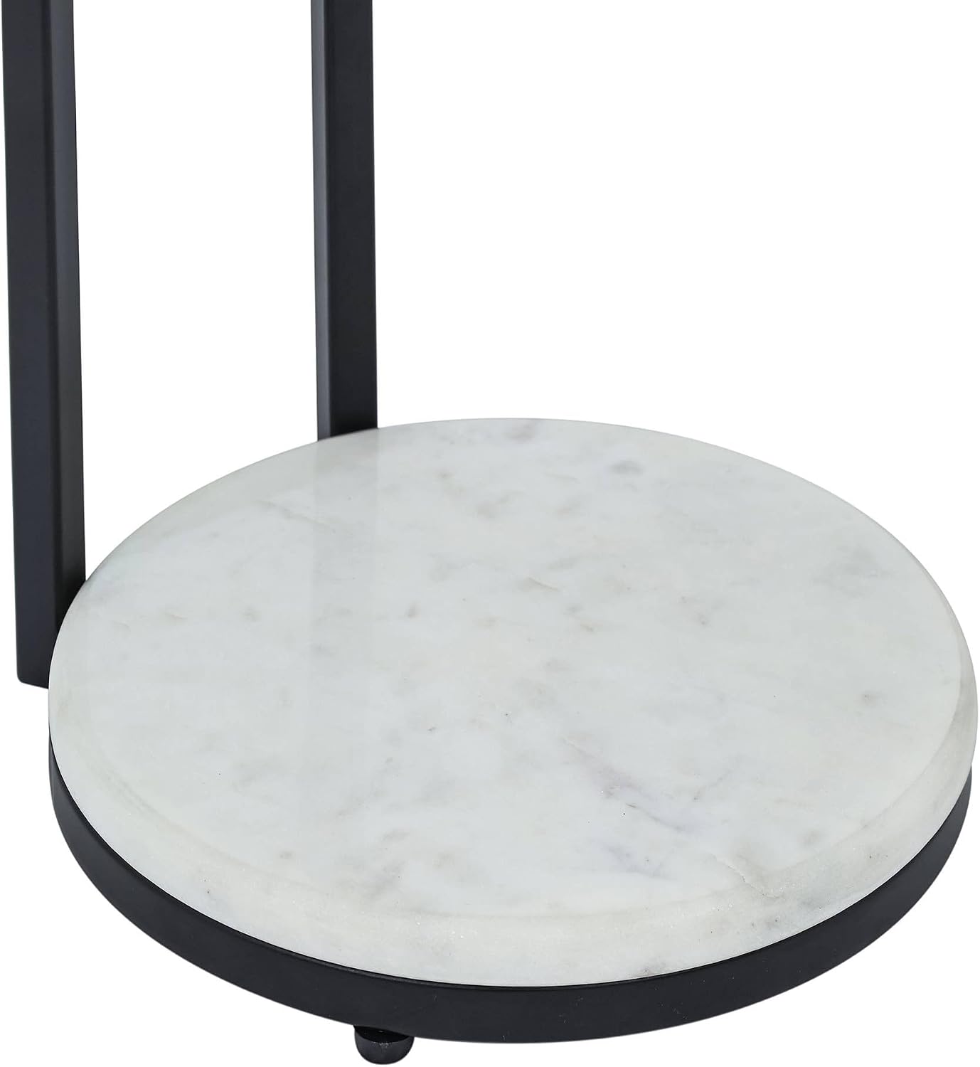 Black Drink Table with Glass Top & White Marble Base | Decorative Modern End Table | Metal Base Side Table | Accent Table for Living Room | 10x10x23.25