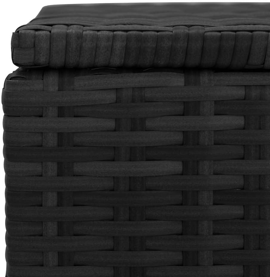 Patio Storage Box Black Poly Rattan with Steel Frame 59"x19.7"x23.6" Weather Resistant Outdoor Deck Cushion Organizer Bench for Garden Backyard Porch