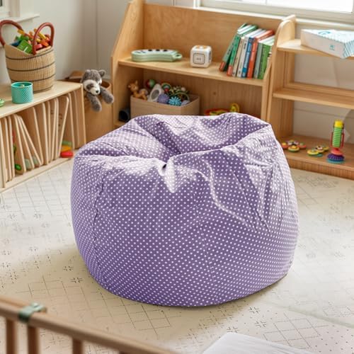 Flash Furniture Dillon Small Bean Bag Chair for Kids and Teens, Foam-Filled Beanbag Chair with Machine Washable Cover, Lavender Polka Dot | Refillable, Durable Cover, Indoor Use, All Ages
