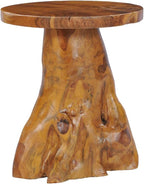 Solid Teak Wood Coffee Table, 15.7-Inch Round Rustic End Table, Handcrafted Root Base Side Table for Living Room, Brown Minimalist Accent Furniture