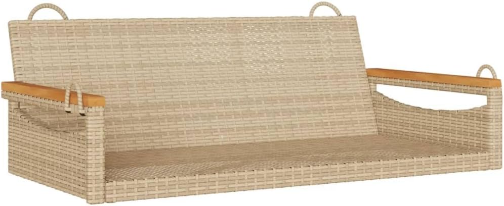Patio Swing Bench Beige,Beige Poly Rattan Swing Bench Durable, Stylish Outdoor & Indoor Garden Furniture for Two Patio Furniture