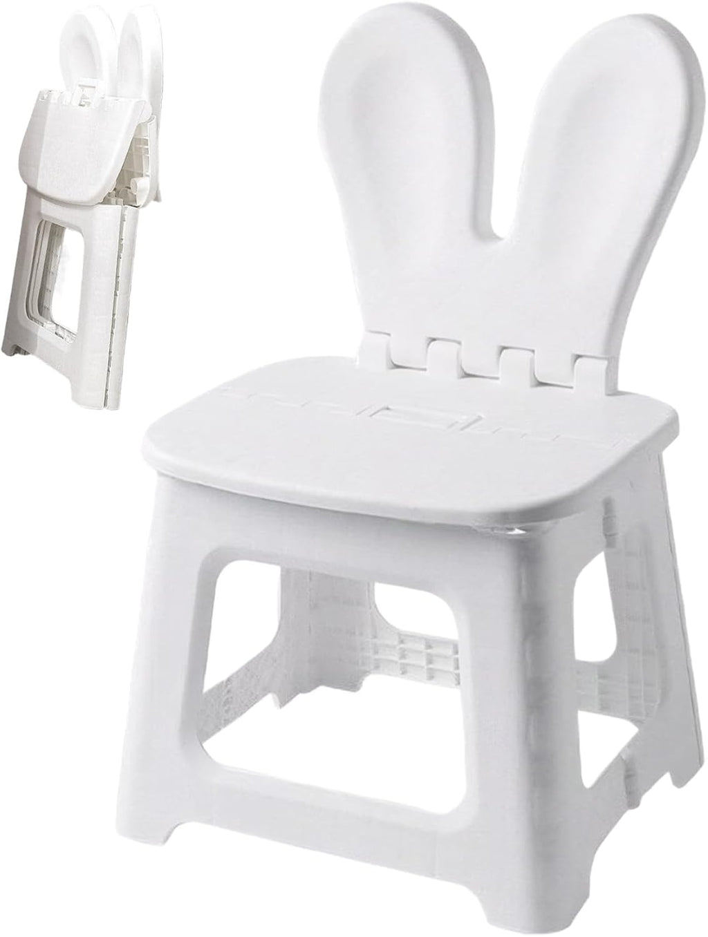 Kids Folding Chair Plastic Foldable Step Stool Toddler Chair with Rabbit Ear Back Support Heavy Duty Portable for Home Bathroom Kitchen