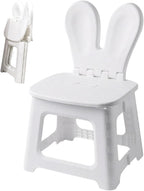 Kids Folding Chair Plastic Foldable Step Stool Toddler Chair with Rabbit Ear Back Support Heavy Duty Portable for Home Bathroom Kitchen