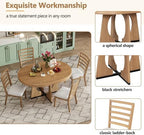Bellemave Extendable Dining Table Set with 4 Upholstered Chairs, 5-Piece Round Kitchen Table Set with Removable Middle Leaf for Kitchen, Dining Room (Natural)
