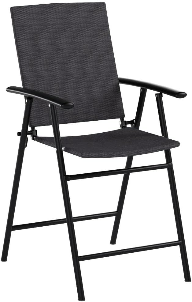 Tangkula 4 Piece Folding Patio Bar Chairs, Lightweight Portable Foldable Space Saving Wicker Bar Stools with Armrest & Footrest, for Lawn Patio Beach Garden Deck