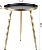 MyGift Gold End Table, Metal Nightstand, 22 Inch Tall Round Side Table with Matte Black Tray Top for Living Room Sofa Side Table Bedroom Plant Stand Home Decor