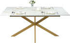 63"-79" Extendable Dining Table for 6-10 People, Modern Rectangle Extendable Kitchen Table with Gold Faux Marble Tabletop and Gold Metal Cross Legs for Restaurant/Dining Room/Kitchen/Living Room