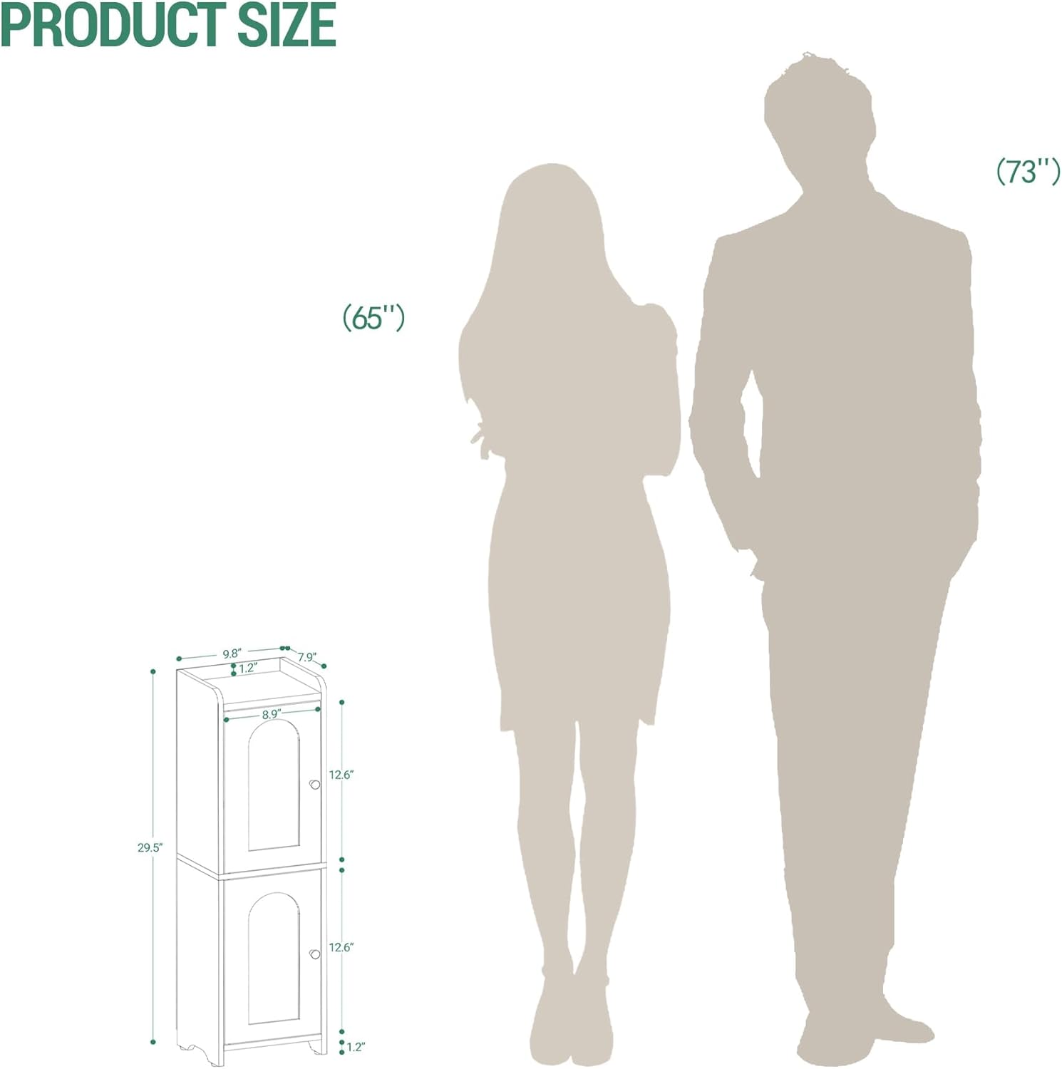 Hzuaneri Bathroom Storage Cabinet, Small Corner Floor Cabinet with 2 Doors and Adjustable Shelf, Narrow Toilet Paper Cabinets, Bathroom Organizer for Small Spaces, 7.9" D x 9.8" W x 29.5" H White