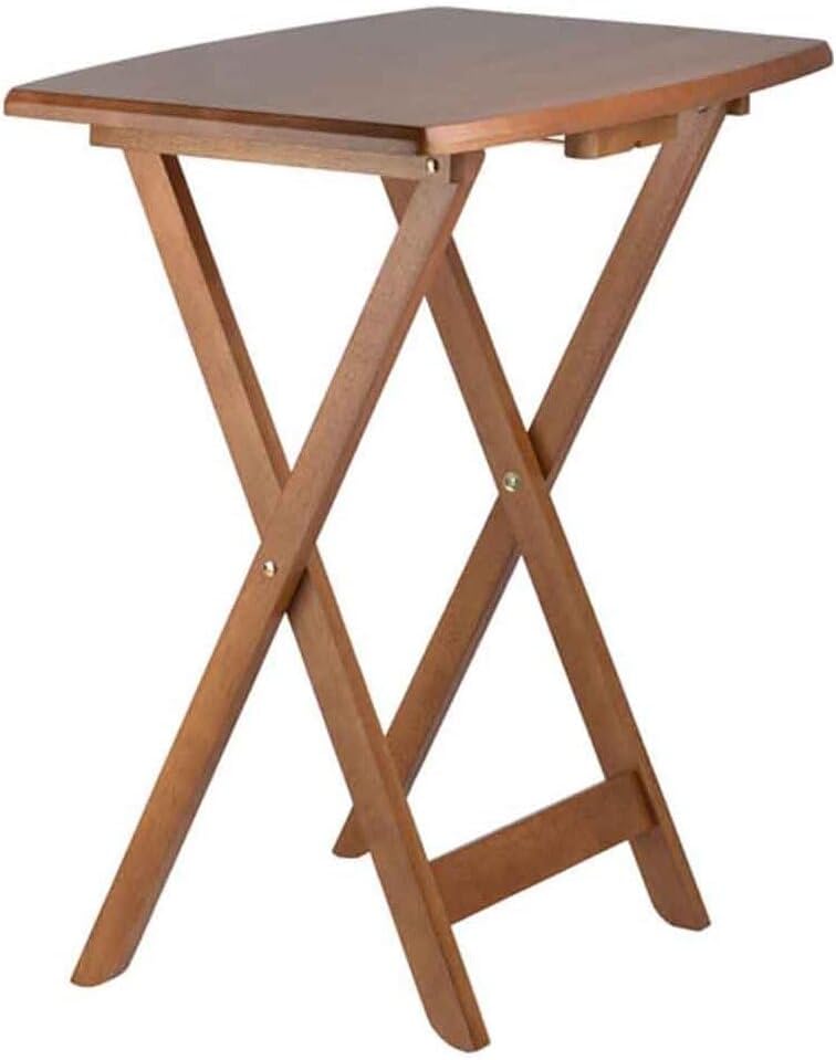 HomeStock Renaissance Romance 5-Piece Oversize Snack Table Set with Solid Teak Finish, Curved Sides, Rounded Corners, and Sturdy Stand, 23.6" W x 15.75" D x 25.5" H Teak
