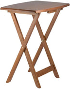 HomeStock Renaissance Romance 5-Piece Oversize Snack Table Set with Solid Teak Finish, Curved Sides, Rounded Corners, and Sturdy Stand, 23.6" W x 15.75" D x 25.5" H Teak