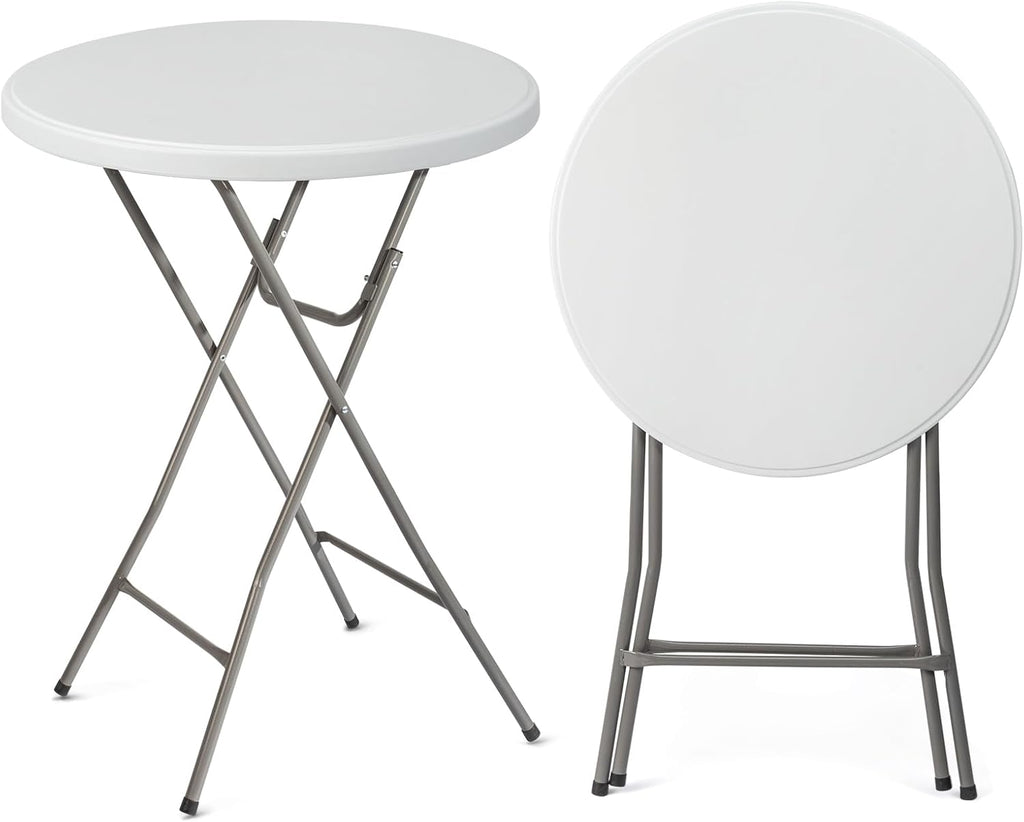 VINGLI 32" Plastic Folding Round Table Bar Height, HDPE Matrial with Gray Metal Finish, High Top Table for Outdoor Party, Cafes, Restaurants, Backyard, Dining Room, Wedding Event,1 Pack, White