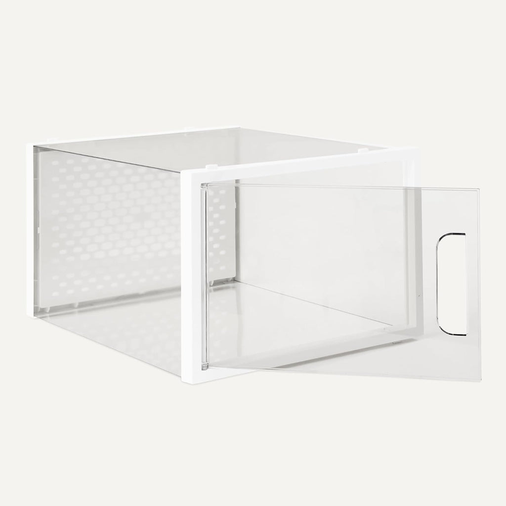 Amazon Basics Stackable and Foldable Clear Shoe Storage Organizer Box, Large, 12-Pack