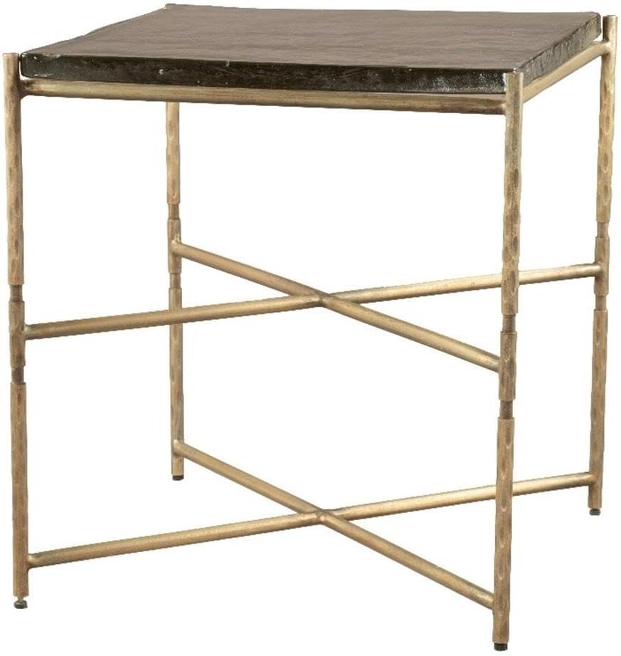 Pemberly Row Modern Metal Side Table, Gold Finish, Square Glass Top, Powder-Coated Steel Base, Sleek and Sturdy Design, Living Room or Bedroom Accent Furniture, Supports up to 20 lb