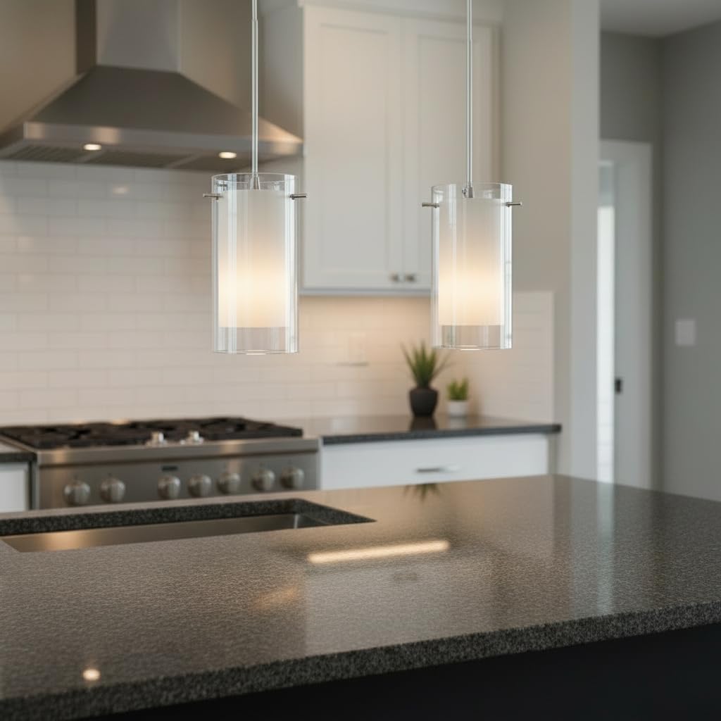 AKEZON Modern Glass Pendant Light 2 Pack, Adjustable Hanging Kitchen Island Lights Pendant Lighting Fixture Dining Room Bathroom Hallway Bar, Brushed Nickel Finish