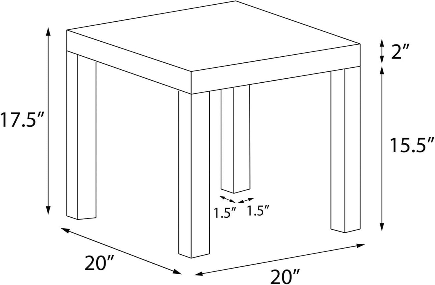 End Table, Small Side Table with Water Resistant Black Oak Finish for Living Room, Bedroom, Office, Minimalist Nightstand, Easy Assembly, Sturdy Square Design, 17.5" H x 20" W x 20" D