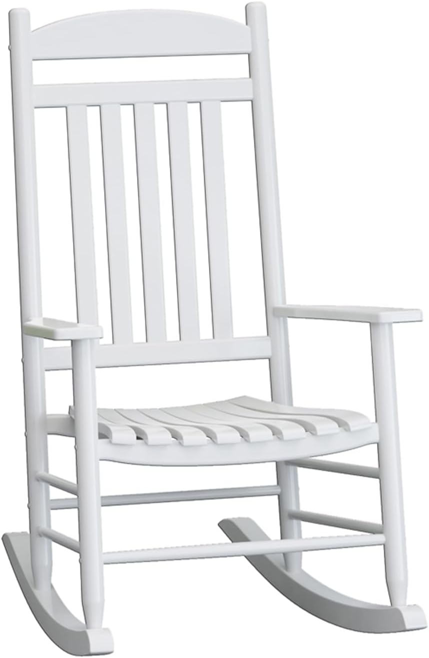 Wooden Outdoor Rocking Chair, Weatherproof Oversized Rocking Chair, Heavy Duty Comfort with 450 lbs Weight Capacity, Solid Relaxing Rocker with High Back for Patio, Porch, Living Room (white)