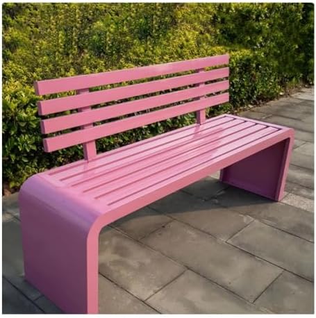 Outdoor Bench, Iron Anti-Corrosion Wood Park Bench with backrest Outdoor Bench Garden Public Leisure Seats Garden Bench(Pink,120cm)