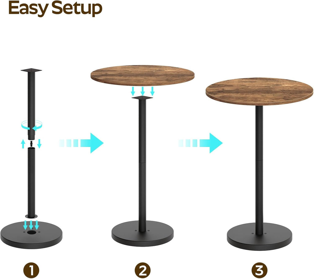 YATINEY Bar Table, Round Bar Table Set of 2, Counter Height Table, Pub Cocktail Table, Metal Frame, for Bistro, Dining Room, Living Room, Terrace, Rustic Brown and Black BT05L2BRY1