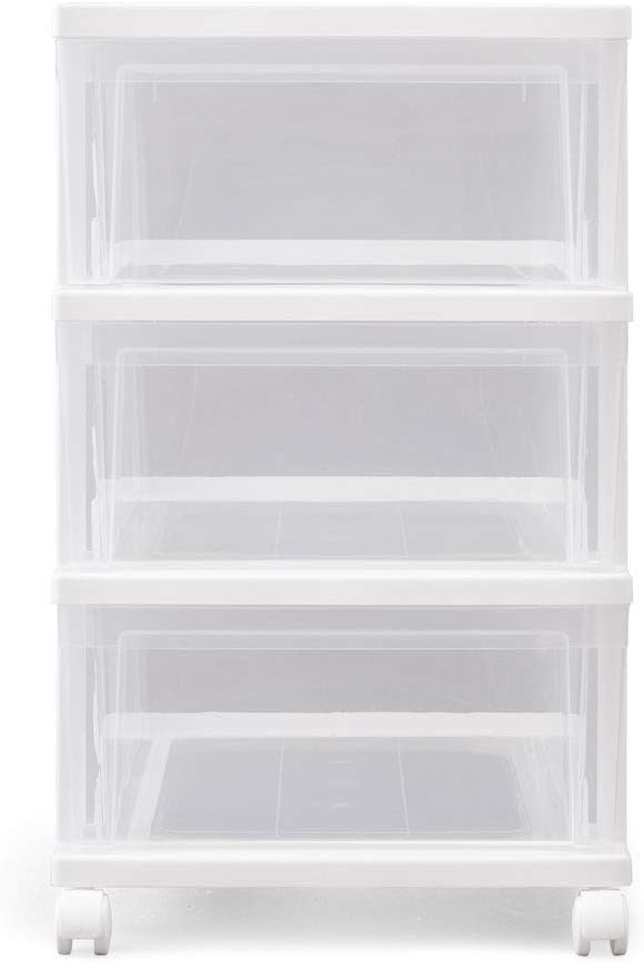 Iris Ohyama NSCLZ503 Closet Chest, White/Clear, Clothes Case, Storage Storage, Plastic, Chest, 3 Tiers, With Wheels