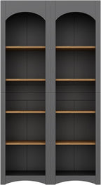 72 Inch High Arched Kitchen Sideboard, Wooden Kitchen Storage Cabinet, Farmhouse Style Two Tone Bookcase with Adjustable Shelves for Living Room, Bathroom, Gray