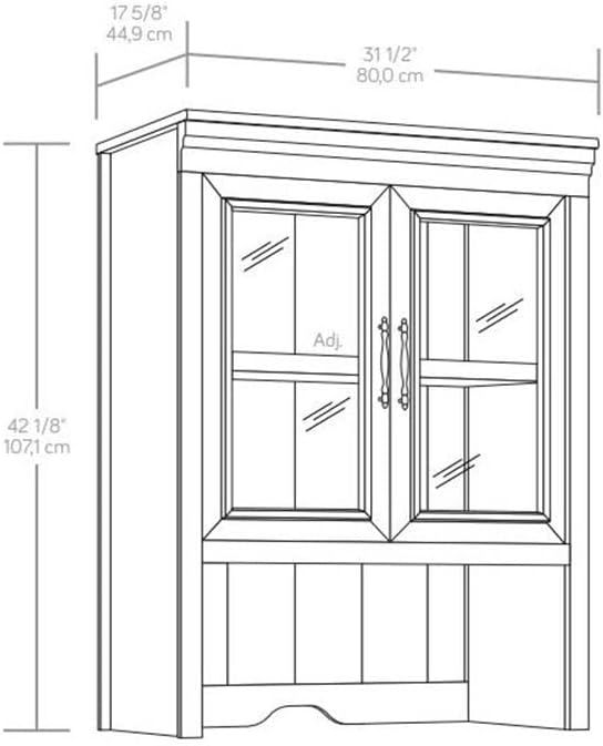 Pemberly Row Engineered Wood Library Hutch, Brushed Oak Finish, 42.17 in H x 31.5 in W x 17.68 in D, Adjustable Shelves, Cord Management, Safety Glass Doors, Home Office or Study Storage Unit