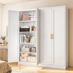 71" Tall White Metal Pantry Cabinet, Freestanding Storage Cupboard with Doors & 4 Adjustable Shelves, for Kitchen, Dining Room & Living Room