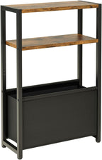 Narrow Side Table End Table, 3-Tier Side Table with Storage Bag, Narrow Nightstand for Small Spaces, Bedside Table for Living Room, Bedroom, Rustic Brown