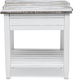 Pemberly Row Contemporary Wood End Table with Drawer, White/Gray Finish, 24" H x 22" W x 24" D, Solid Mindi and White Cedar Wood, Coastal Style, Textured Design, Ball Bearing Glides, Living Room Side