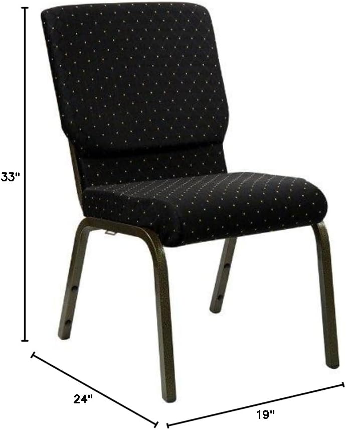 Flash Furniture 4 Pack HERCULES Series 18.5''W Stacking Church Chair in Black Dot Patterned Fabric - Gold Vein Frame