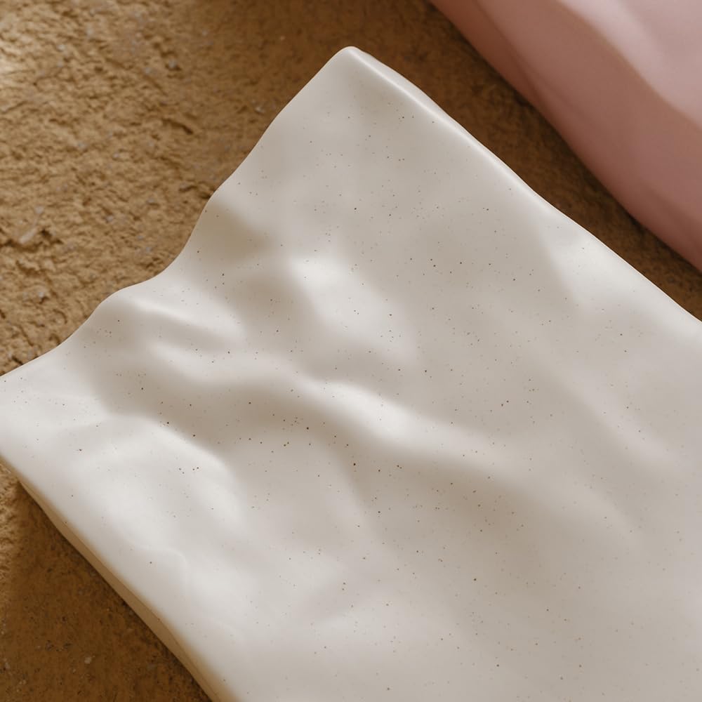 WENSHUO Crinkle Paper Bag Ceramic Vase, Modern Aesthetic Flower Vase for Home Decor, Unique Matte Ceramic Paperbag Vase for Flower Arrangement, Bookshelf Desk Decorative Ornament, Quirky Gift