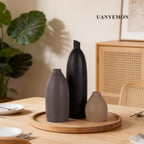 Ceramic Vase Set of 3 - Modern Boho Farmhouse Home Decor Flower Vases for Living Room, Kitchen Island, Dining Table Centerpiece Decor, Office Shelf, Fireplace Mantle Decorations (Black Taupe Mix)