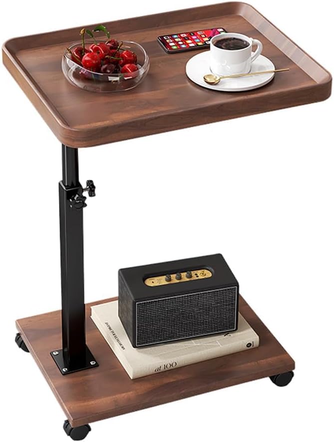 C Table End Table Adjustable Height for Couch, 360°Swivel TV Tray Table, Couch Tables That Slide Under for Eating on Couch, Bedroom or Livingroom Laptop-Table for Couch Side Desk with Wheels