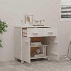 White Solid Pine Wood Sideboard with Matte Finish, 31.1 x 15.7 x 31.5 Inches, Modern Storage Cabinet for Living Room Dining Room, 4 Drawers and Spacious Surface, Durable