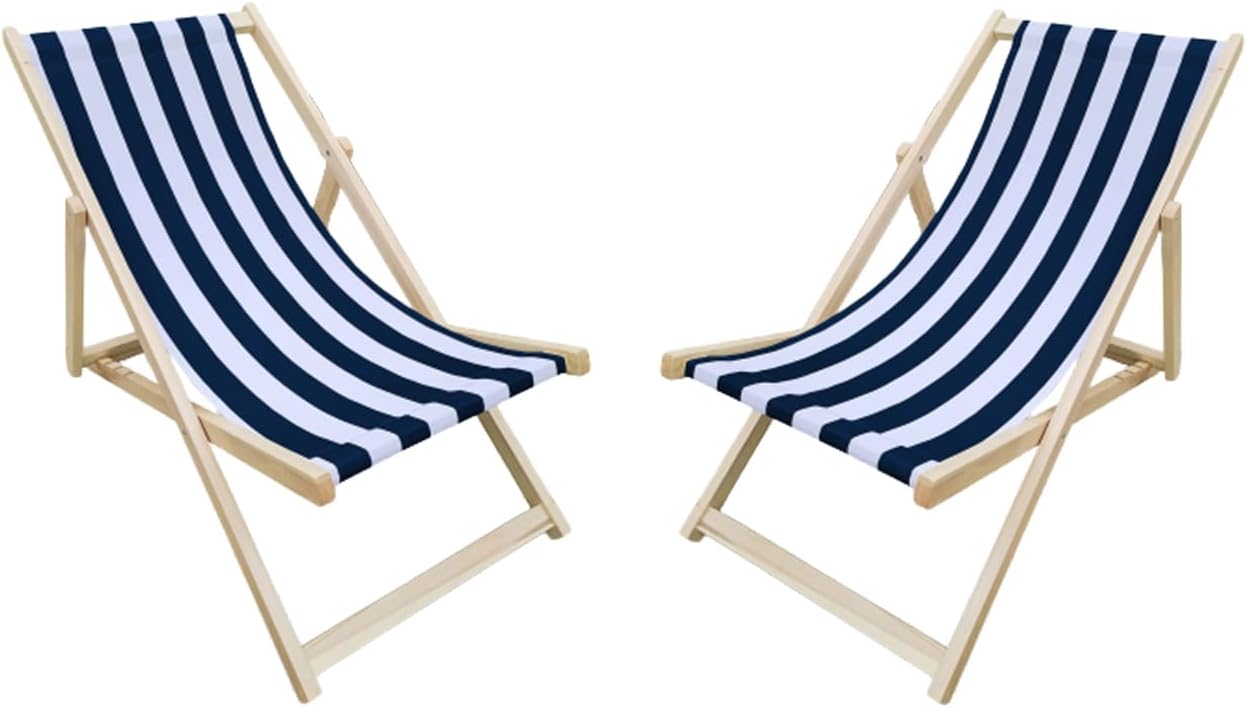 Geelife Populus Wood Sling Chair - Solid Wood Dark Blue - 2Pcs Adds Fresh Look to Outdoor Spaces - Cozy Outdoor Living