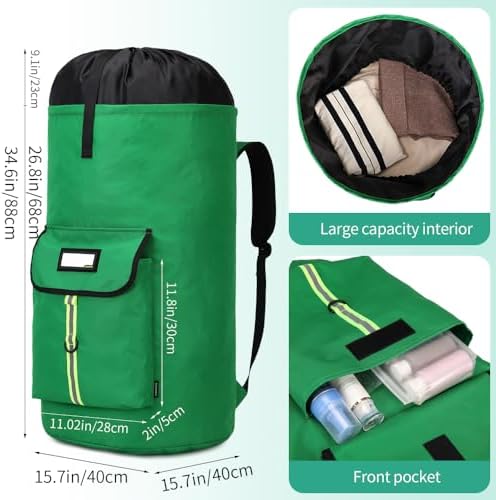 Extra-Large Heavy Duty Laundry Bag Backpack - Drawstring Closure (Grass Green)