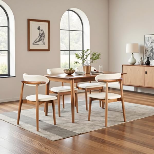 Solid Wood Dining Chair Set of 4, Breathable Fabric Upholstered Kitchen Chairs, Modern Farmhouse Style, Ergonomic Backrest, Rebound Sponge