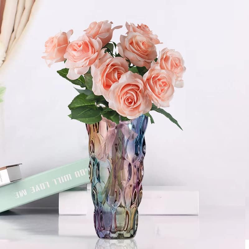 Heavy Flower Glass Vase Thickened 3.5lb 9.5inch Sparkle vase Bohemian Style, for Centerpieces,Kitchen,Office, Wedding,Perfect Home Decor Glass Vase (Purple Light)