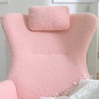 Rubber Wood Nursery Rocking Chair with Pocket, Teddy Upholstered Glider Rocker for Baby Feeding, Adjustable Headrest Armchair for Bedroom Living Room Office, Pink