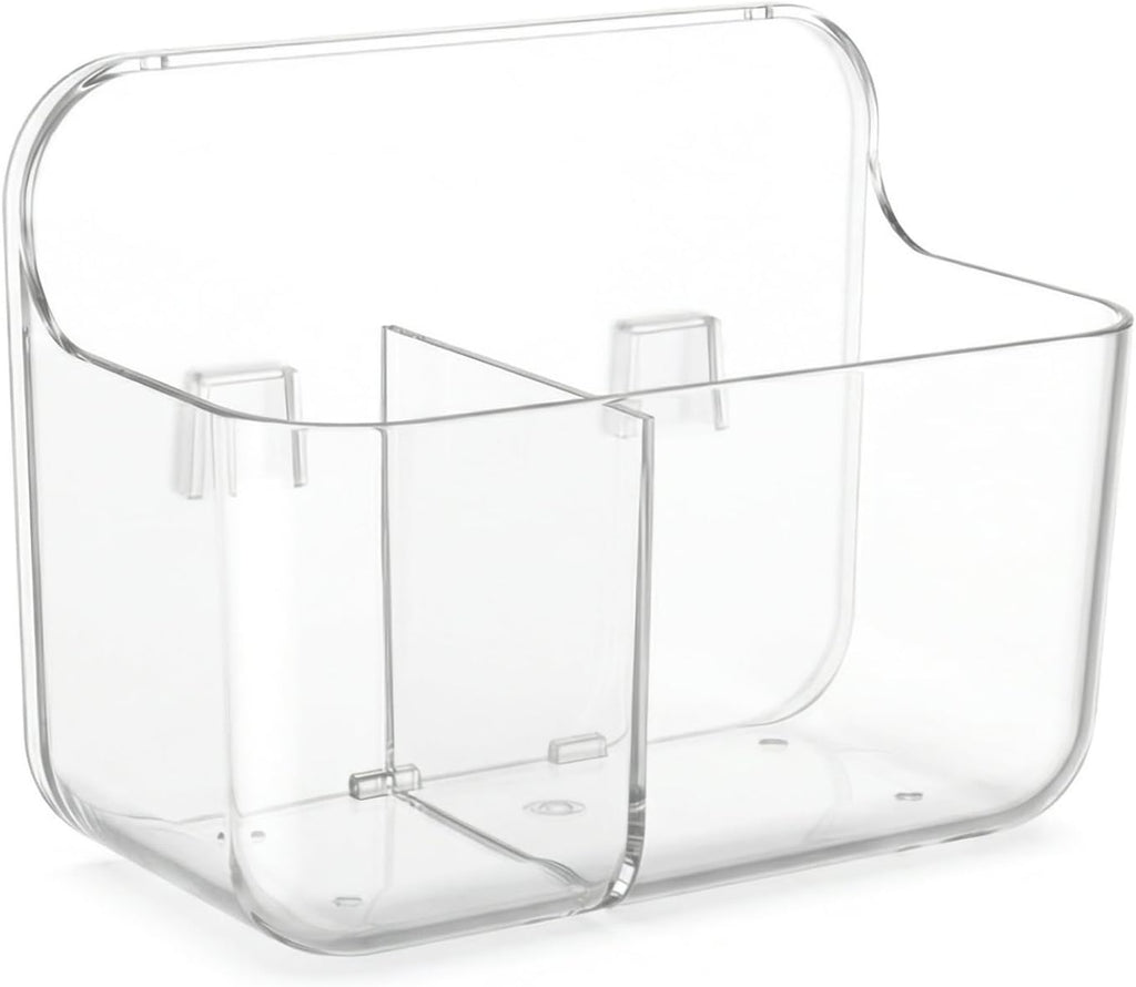 No-Drill Wall Storage Basket – 2-Compartment Clear Acrylic Organizer Bin with Strong Adhesive, Easy to Install & Remove, Waterproof Shelf for Kitchen, Bathroom, Cabinet – Sandra Series