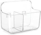 No-Drill Wall Storage Basket – 2-Compartment Clear Acrylic Organizer Bin with Strong Adhesive, Easy to Install & Remove, Waterproof Shelf for Kitchen, Bathroom, Cabinet – Sandra Series
