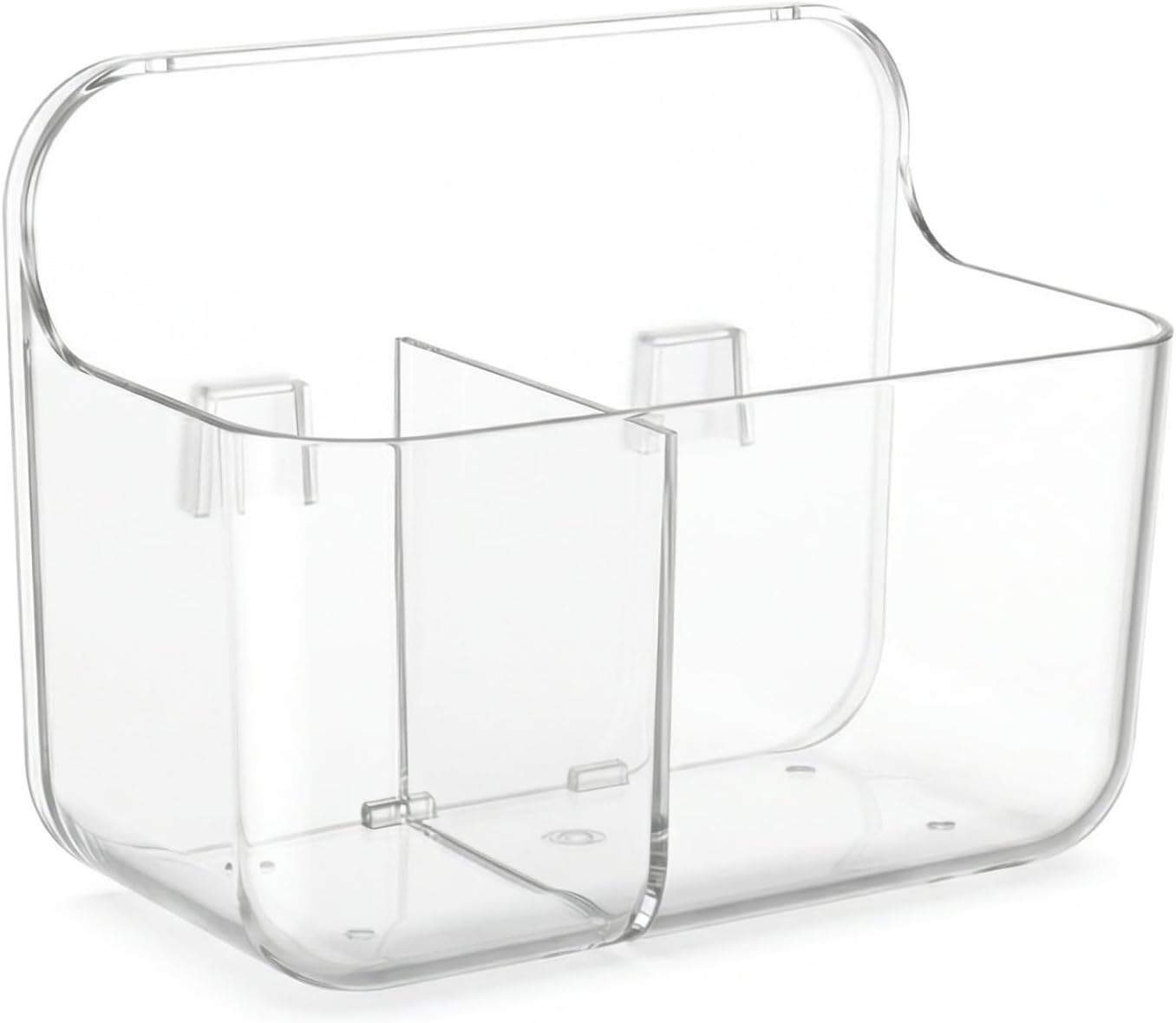 No-Drill Wall Storage Basket – 2-Compartment Clear Acrylic Organizer Bin with Strong Adhesive, Easy to Install & Remove, Waterproof Shelf for Kitchen, Bathroom, Cabinet – Sandra Series