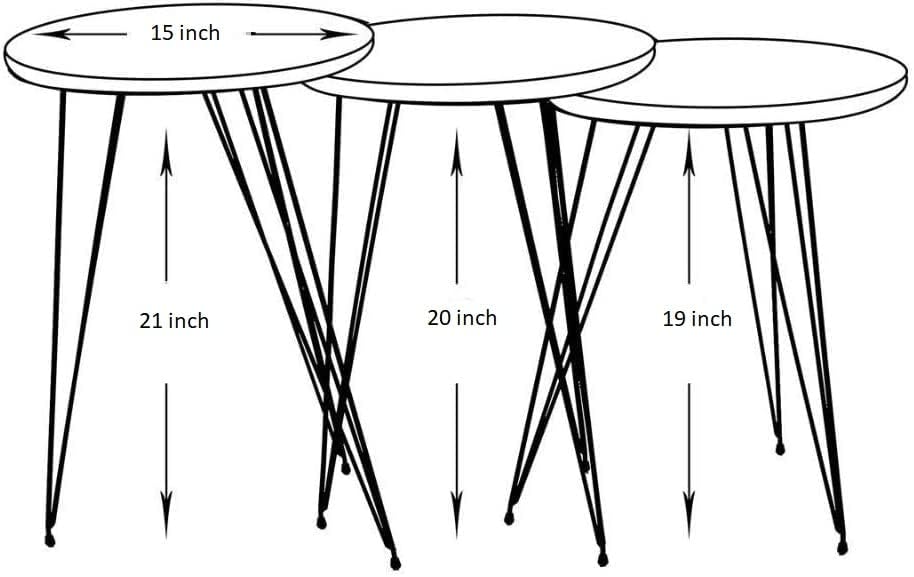 Set of 3 Pine Wood Nesting End Tables Round Wood Stacking Coffee Side Accent Table with Metal Legs for Living Room, Home Office, Nightstands for Bedroom