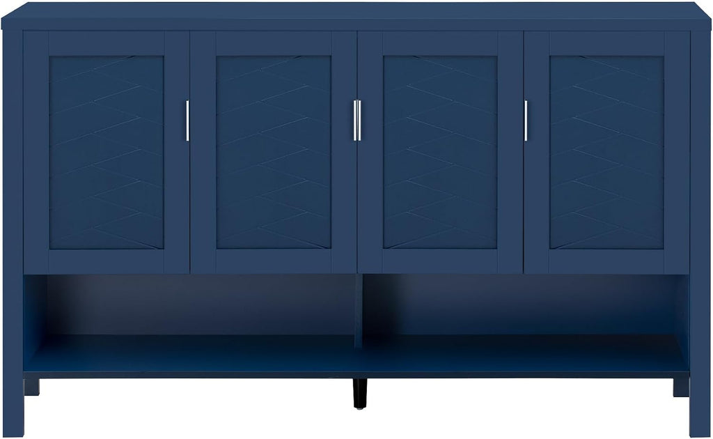 Virubi 55" Sideboard Buffet Cabinet with Storage and Double Hooks, Modern Wood Coffee Bar Cabinet with Open Shelf and 2-Tiers Adjustable Shelves for Living Room, Hallway, Dining, Navy Blue
