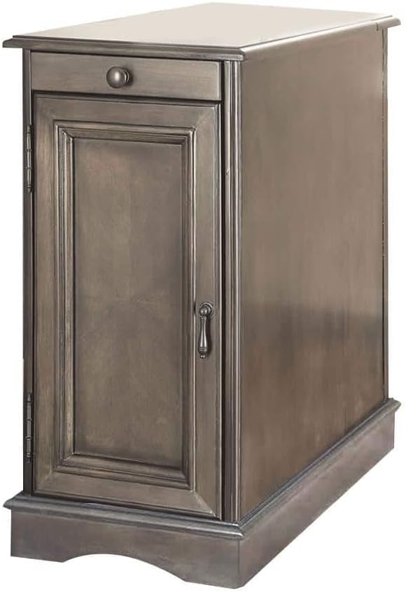 Stylish Modern Transitional Gray Side Table/Nightstand with USB Outlet - Multifunctional Solid Wood Storage Cabinet for Your Home!