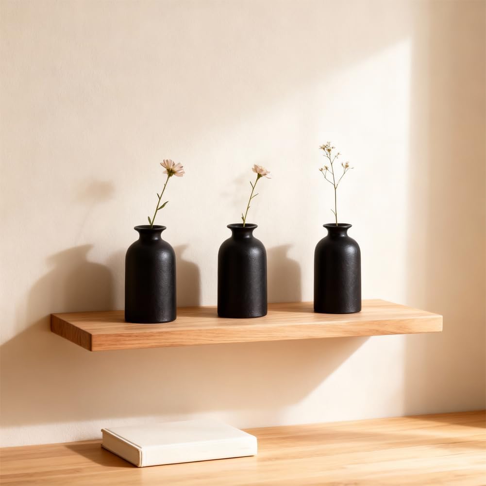 Black Ceramic Bud Vases Set of 6 – 5in Small Vases for Dry Flowers or House Plants, Modern Boho Decorative Vases for Wedding, Home, Table Centerpieces, Mantel or Office Decor