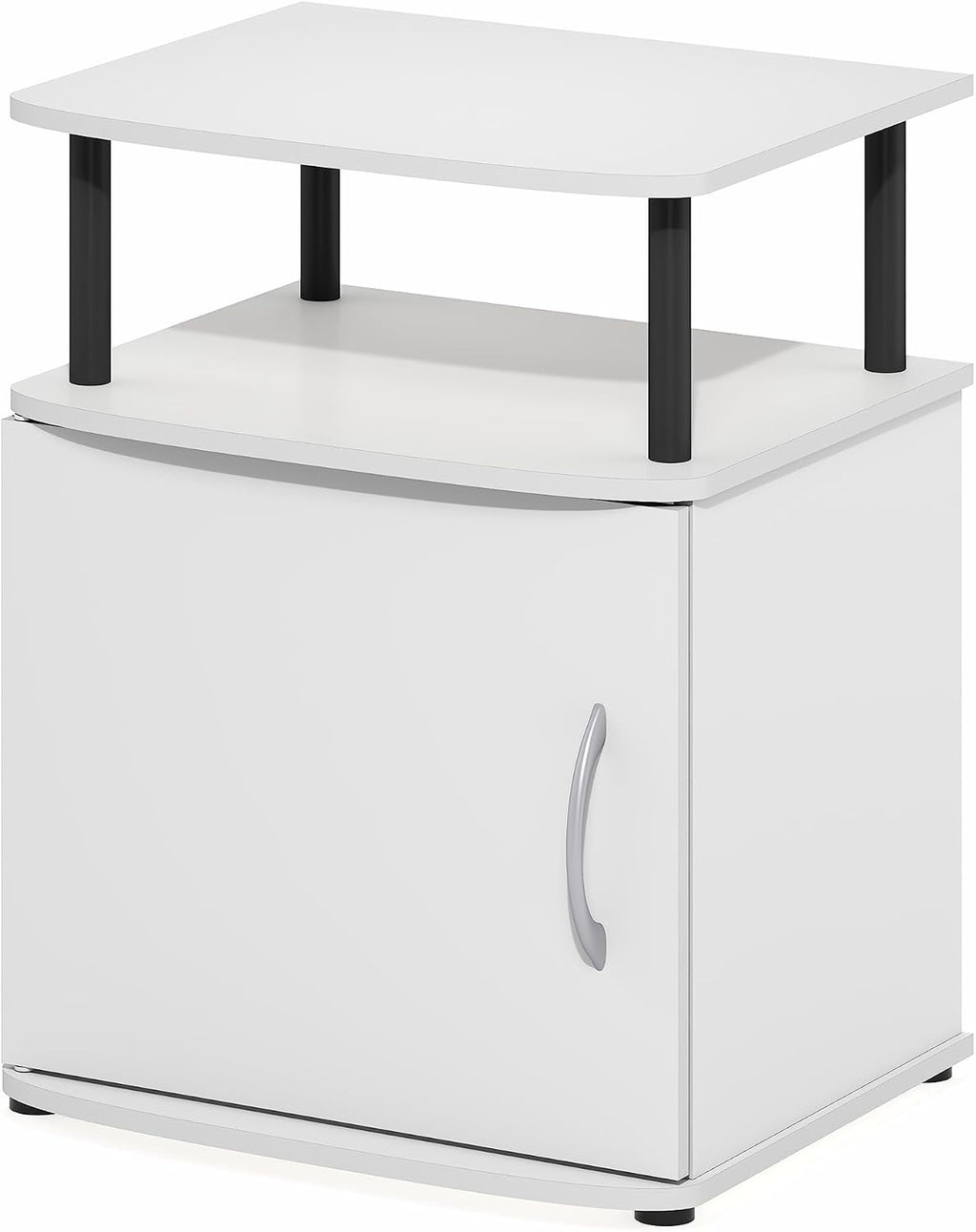 2-Tier Open Shelf Modern End Table with Door Cabinet, Soft-Edges Bedside Table, Side Table, Night Stand, for Bedroom, Living Room, White