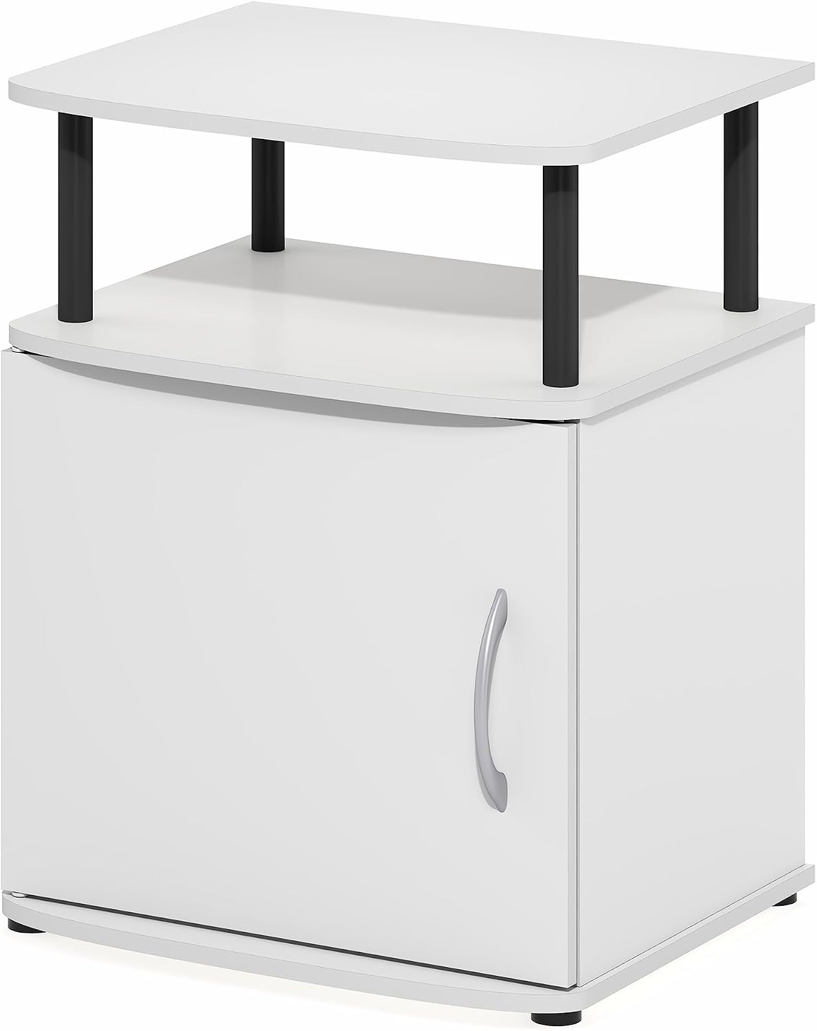 Furinno Jaya 2-Tier Side Table, White Closed Storage End Table, Night Stand, Bedside Table for Living Room, Bedroom, Home Office, Plain White/Black
