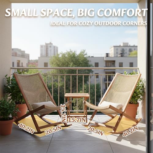 Rocking Balcony Chairs & Lounge Chairs, PE Wickerwork Outdoor Furniture Set, Beige, All-Weather, 330lb Load-Bearing, Ideal for Balcony, Patio, Living Room, and Bedroom