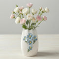 White Ceramic Vase - 7 inch Small Boho Vases Home Decor, 3D Floral Modern Vase for Pampas Grass, Centerpieces for Table, Kitchen, Living Room, Bathroom Decor
