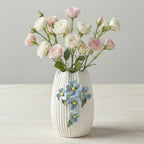 White Ceramic Vase - 7 inch Small Boho Vases Home Decor, 3D Floral Modern Vase for Pampas Grass, Centerpieces for Table, Kitchen, Living Room, Bathroom Decor